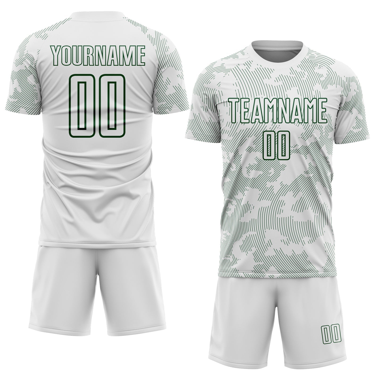 Custom White-Green Curve Lines Sublimation Soccer Uniform Jersey view 2