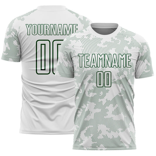 Custom White-Green Curve Lines Sublimation Soccer Uniform Jersey - Main View
