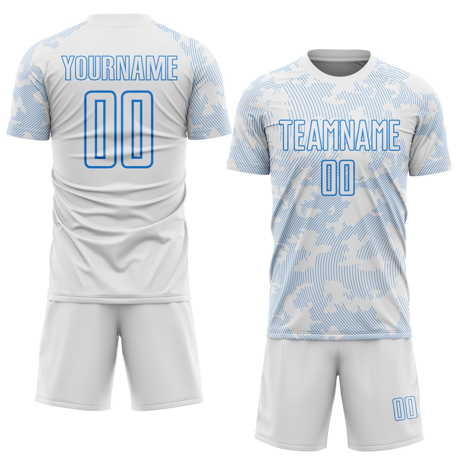 Custom White-Powder Blue Curve Lines Sublimation Soccer Uniform Jersey view 2