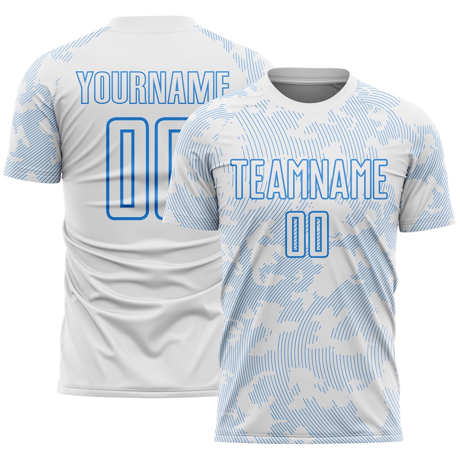 Custom White-Powder Blue Curve Lines Sublimation Soccer Uniform Jersey - Main View