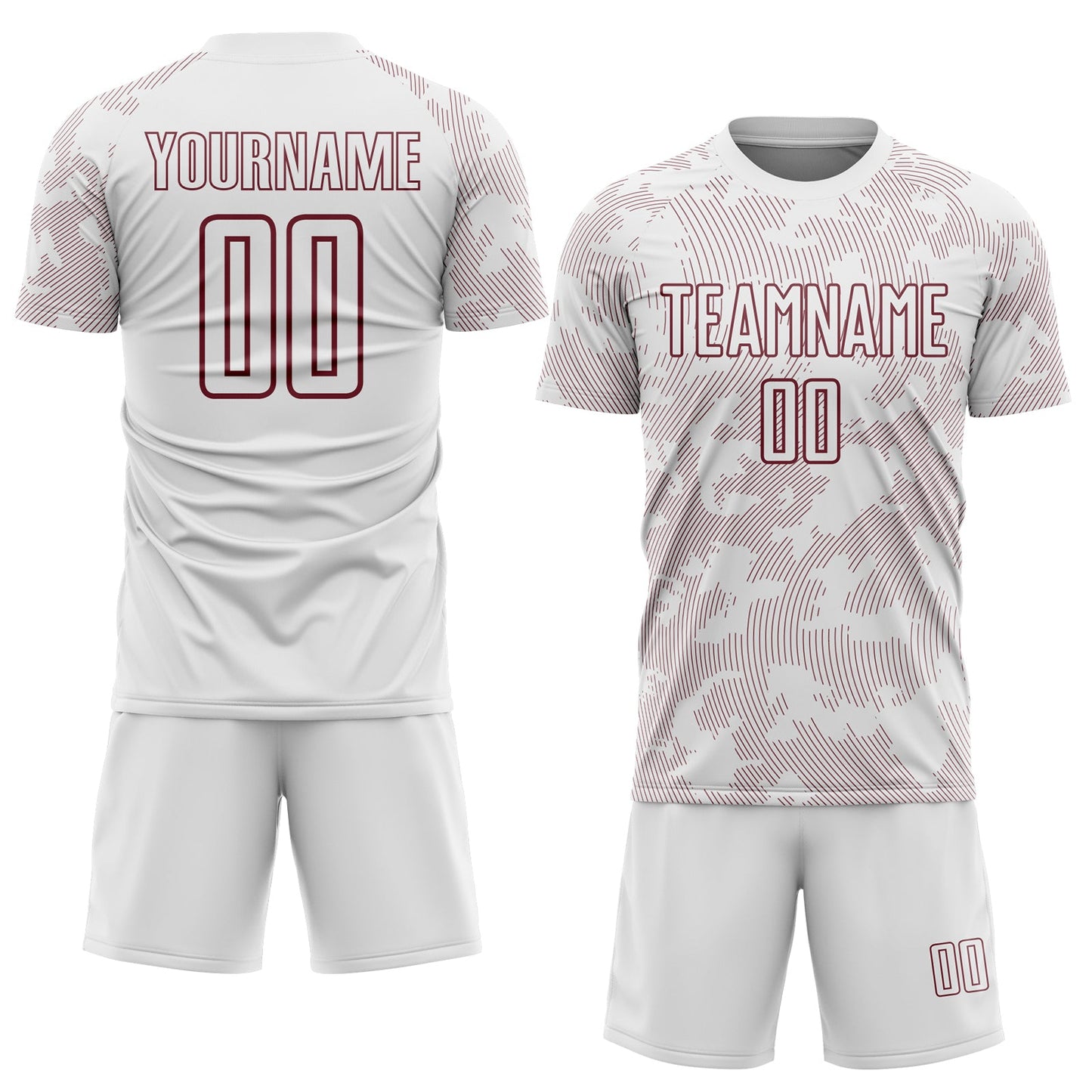 Custom White-Burgundy Curve Lines Sublimation Soccer Uniform Jersey view 2
