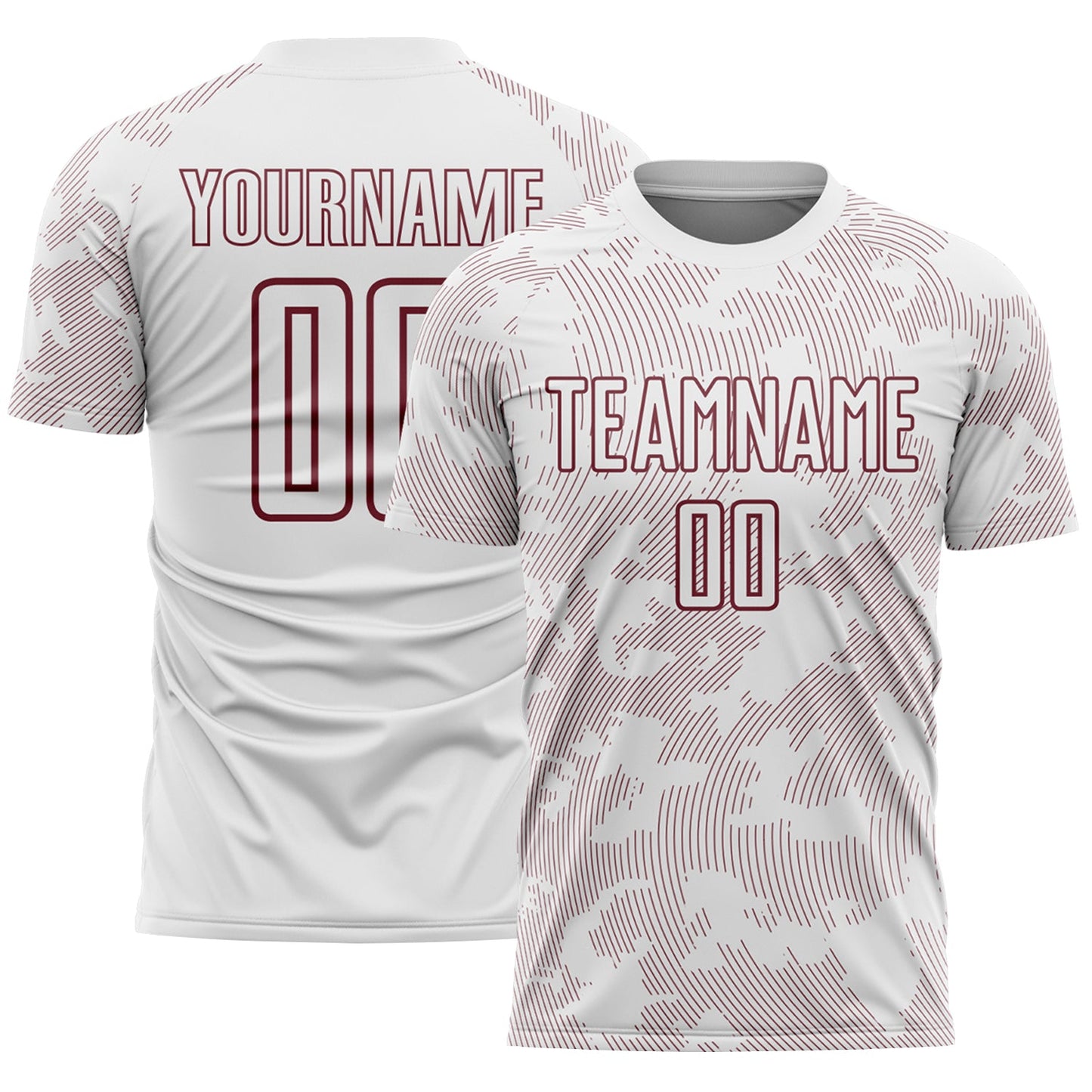 Custom White-Burgundy Curve Lines Sublimation Soccer Uniform Jersey - Main View