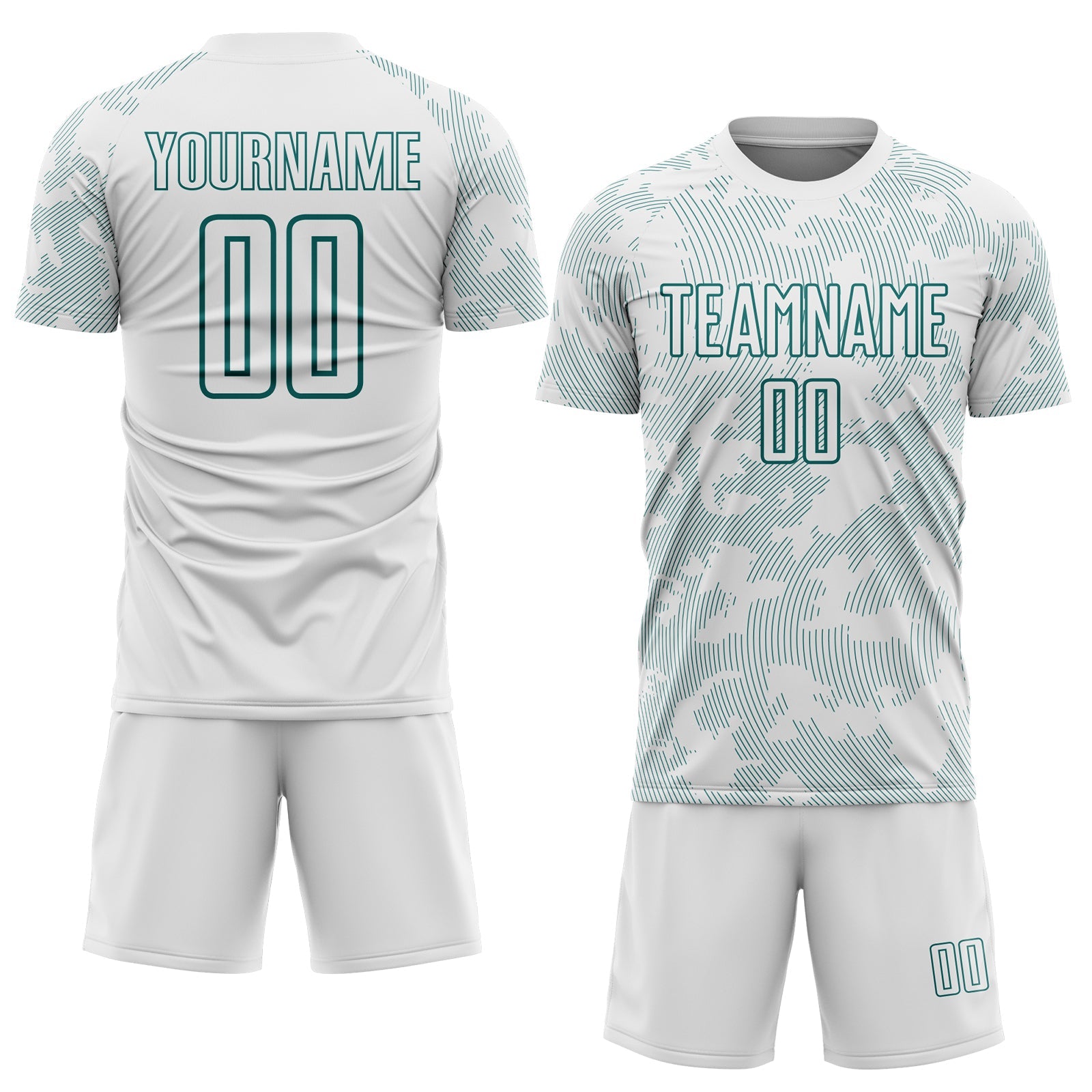 Custom White-Teal Curve Lines Sublimation Soccer Uniform Jersey view 2