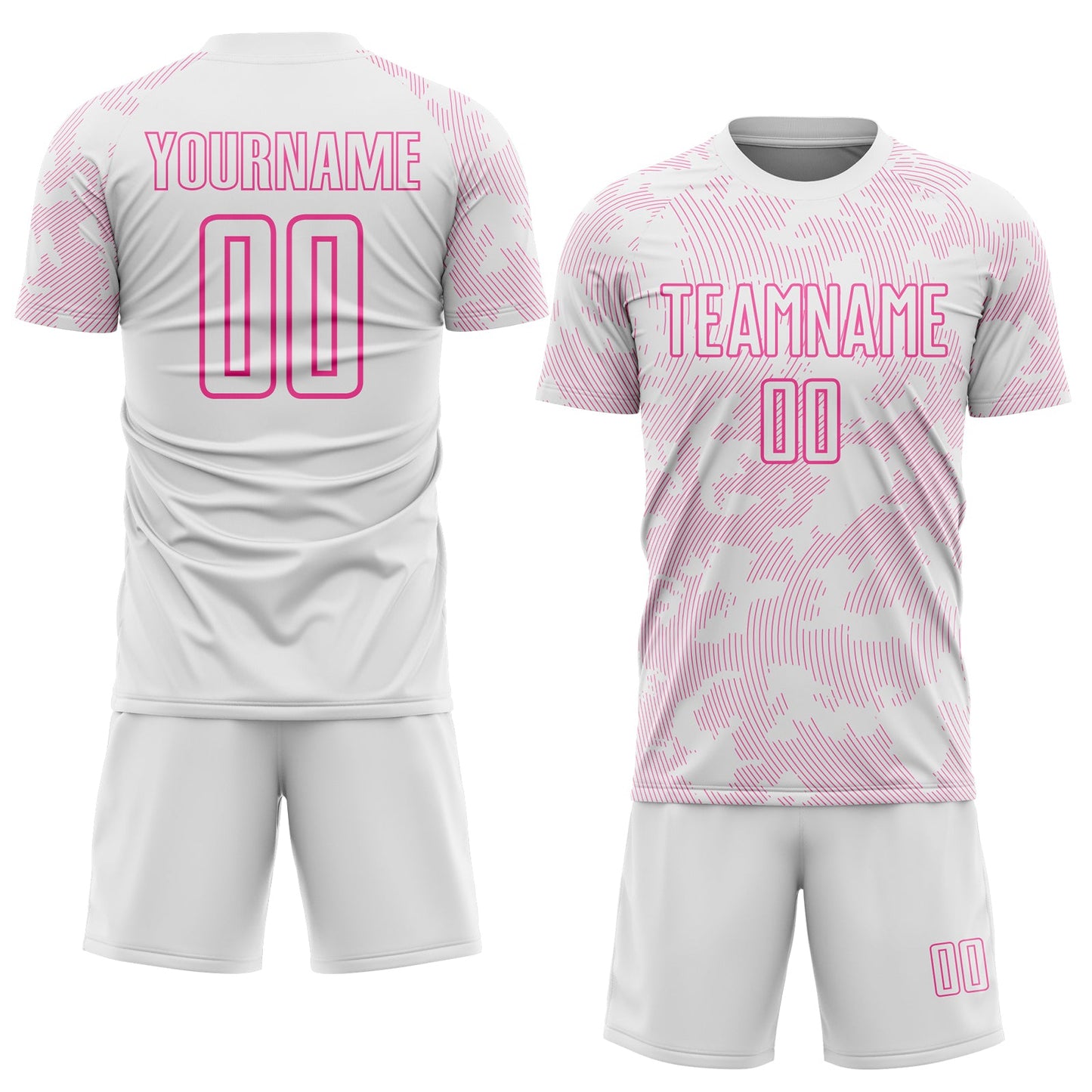 Custom White-Pink Curve Lines Sublimation Soccer Uniform Jersey view 2