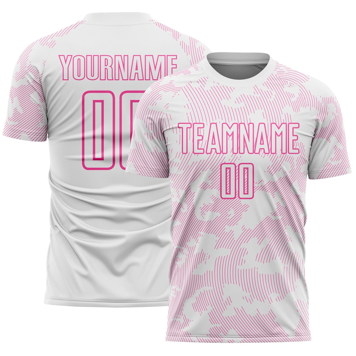 Custom White-Pink Curve Lines Sublimation Soccer Uniform Jersey - Main View