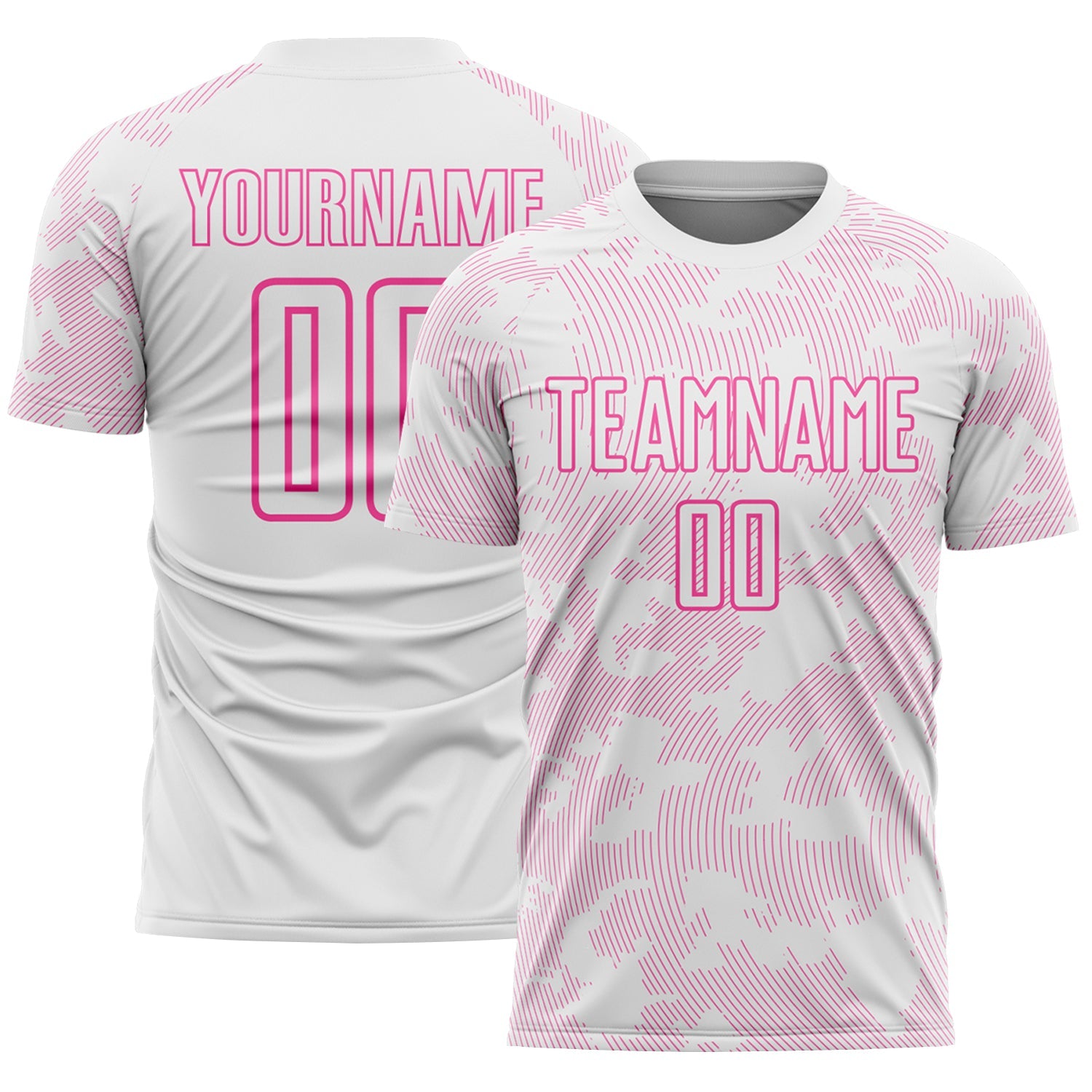 Custom White-Pink Curve Lines Sublimation Soccer Uniform Jersey - Main View