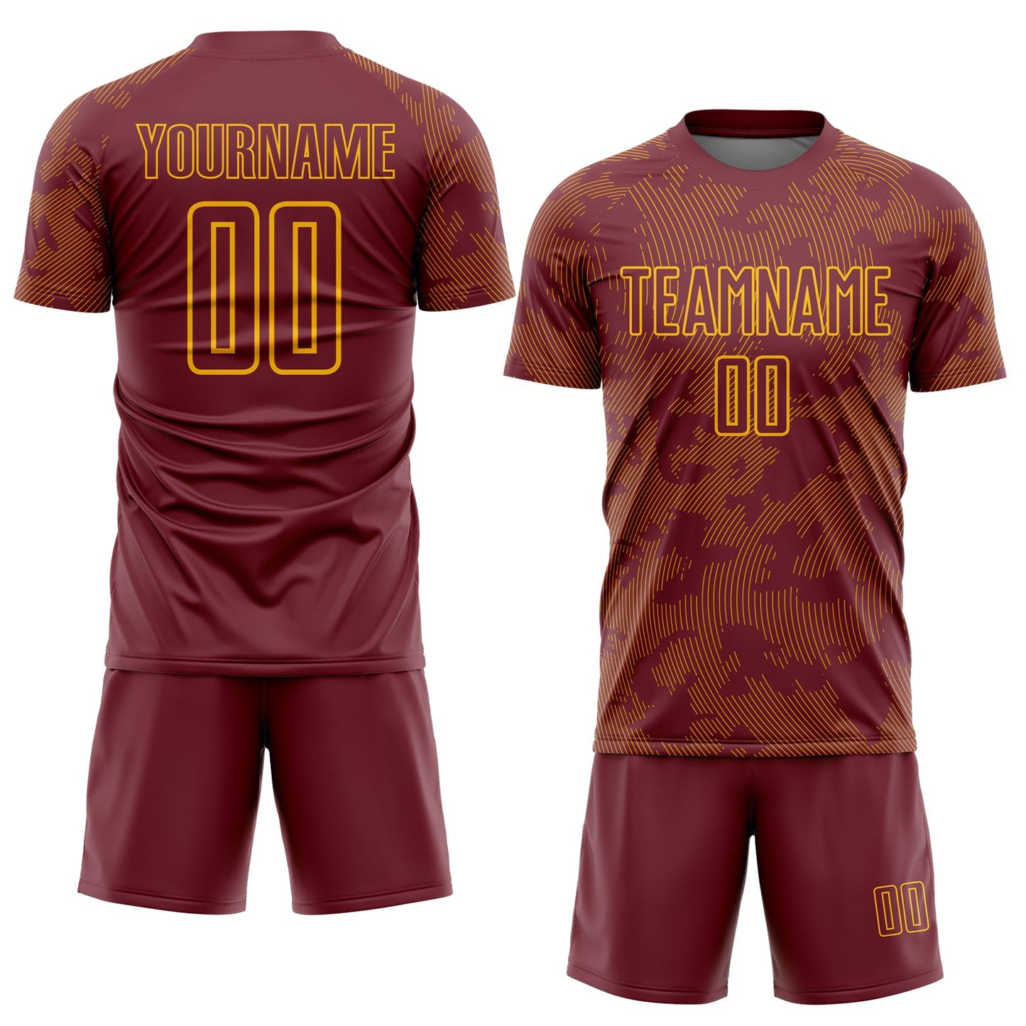Custom Burgundy-Gold Curve Lines Sublimation Soccer Uniform Jersey view 2