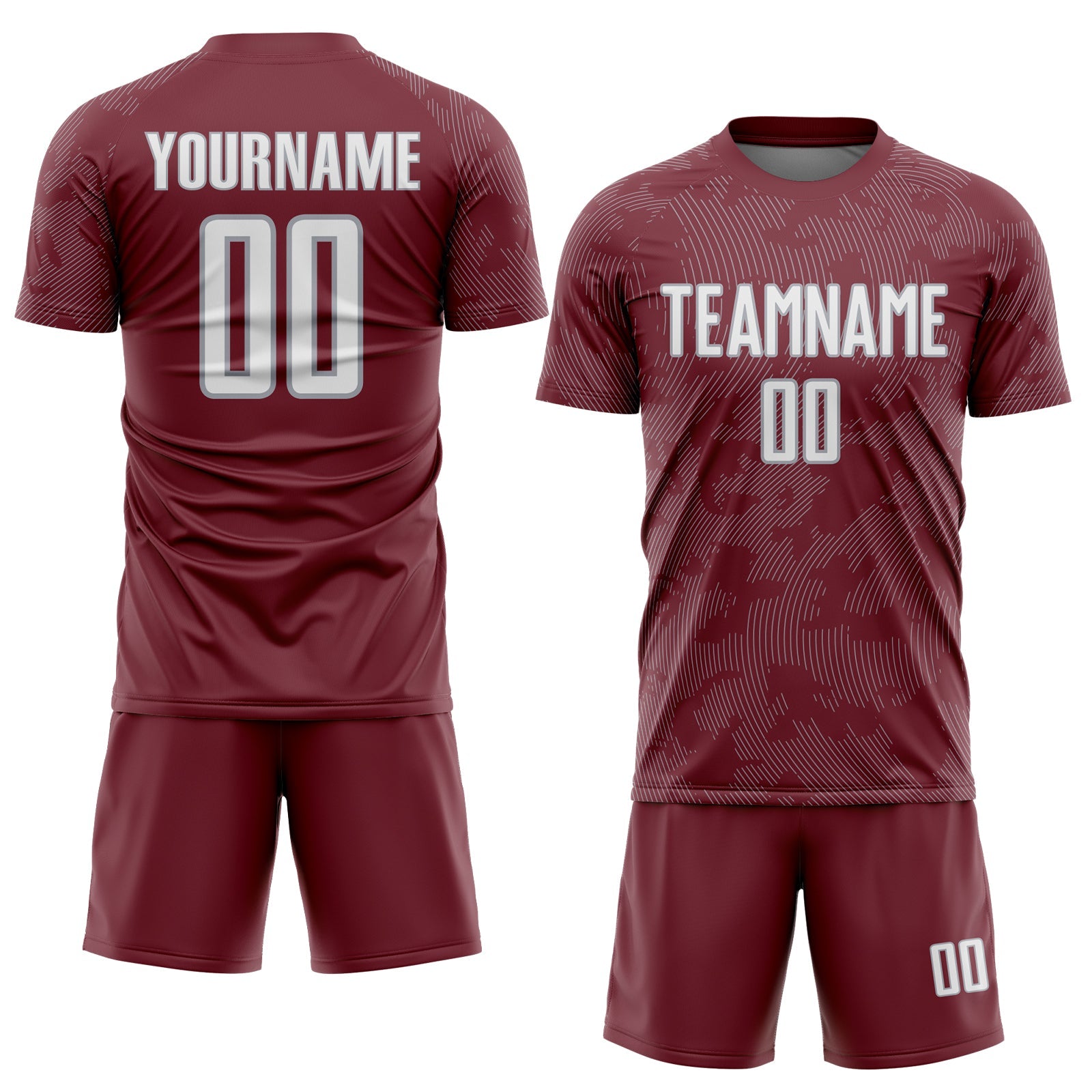 Custom Burgundy White-Gray Curve Lines Sublimation Soccer Uniform Jersey view 2