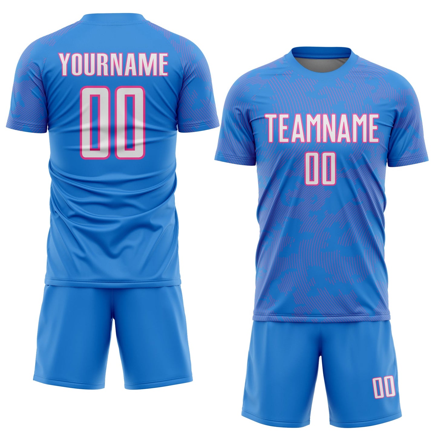 Custom Powder Blue White-Pink Curve Lines Sublimation Soccer Uniform Jersey view 2