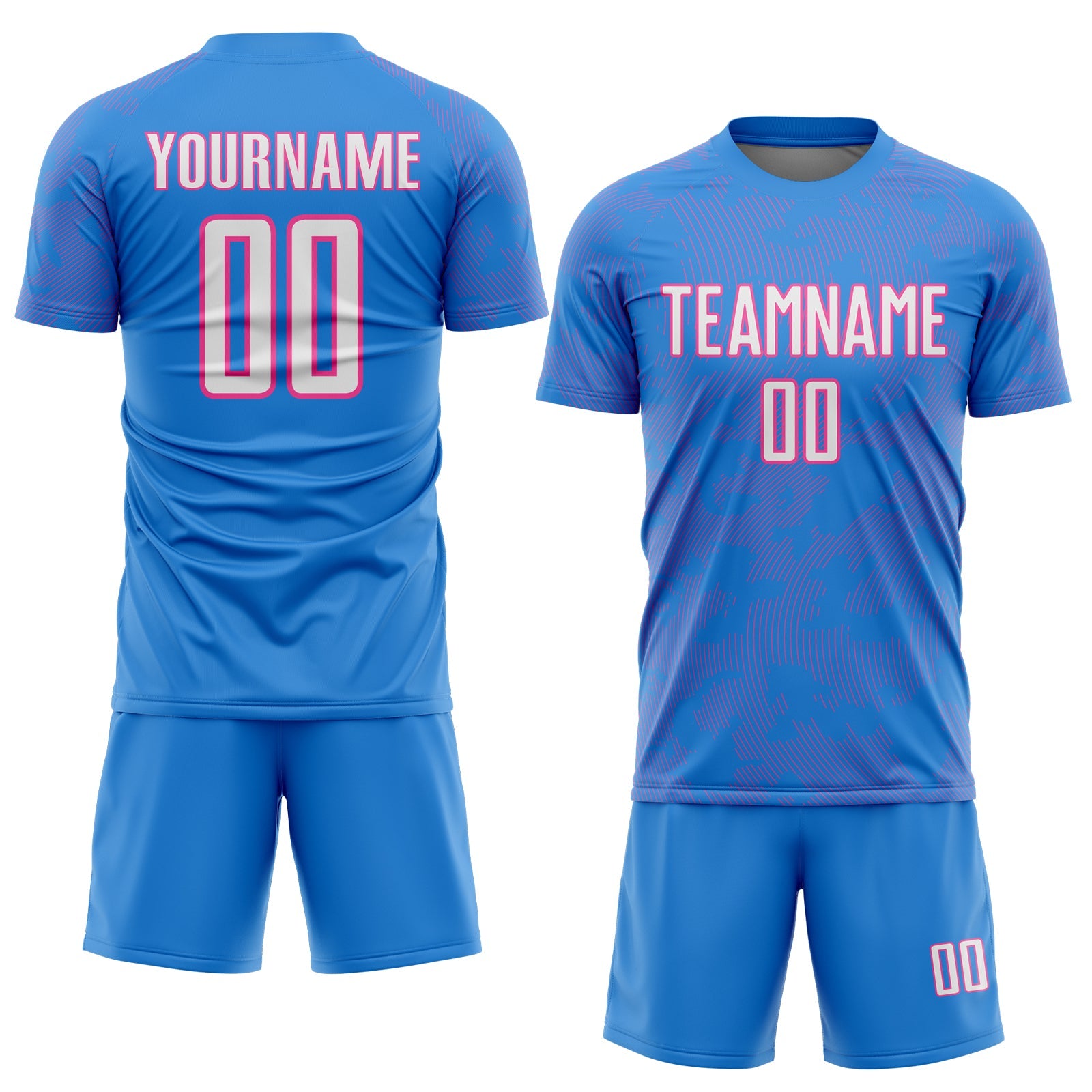 Custom Powder Blue White-Pink Curve Lines Sublimation Soccer Uniform Jersey view 2
