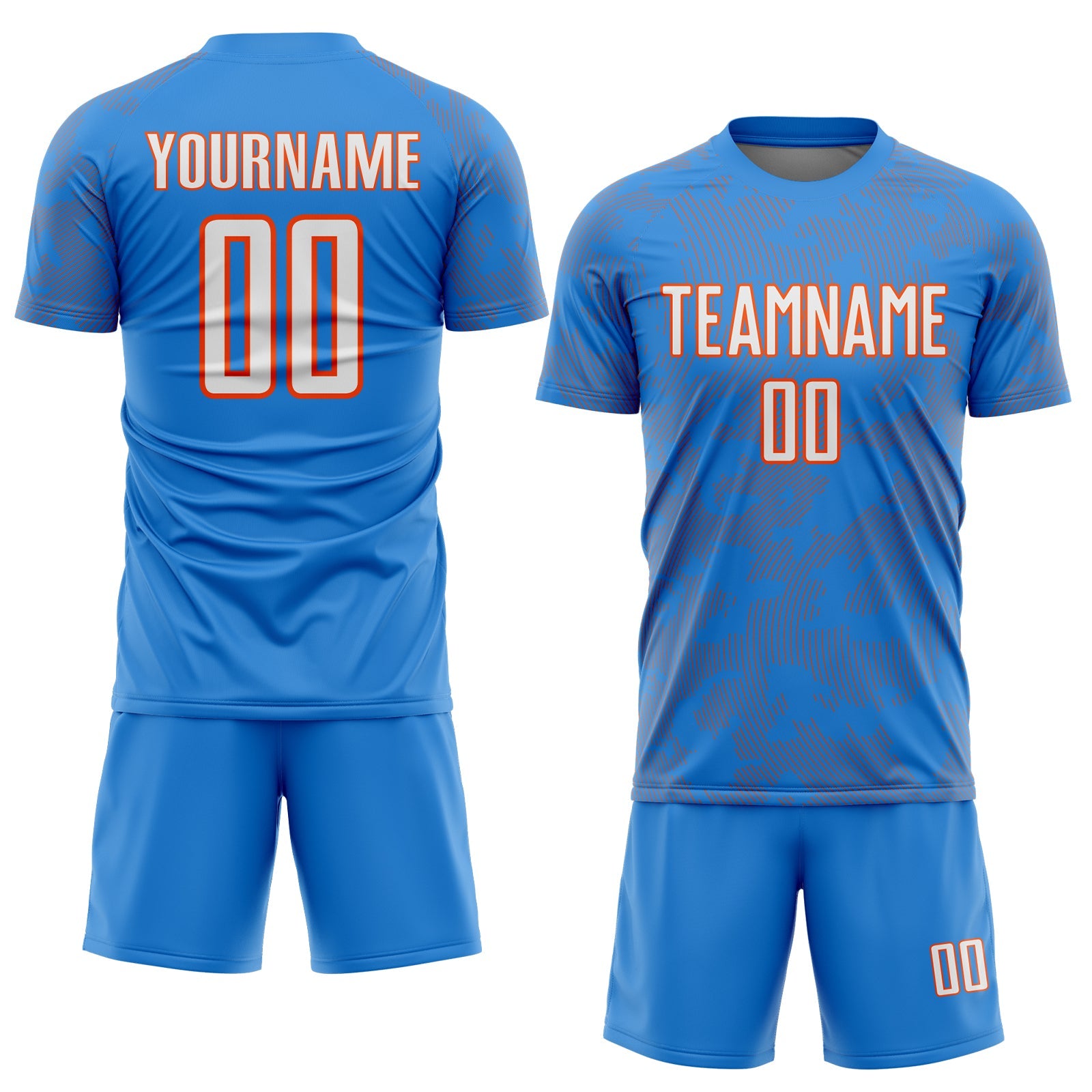 Custom Powder Blue White-Orange Curve Lines Sublimation Soccer Uniform Jersey view 2