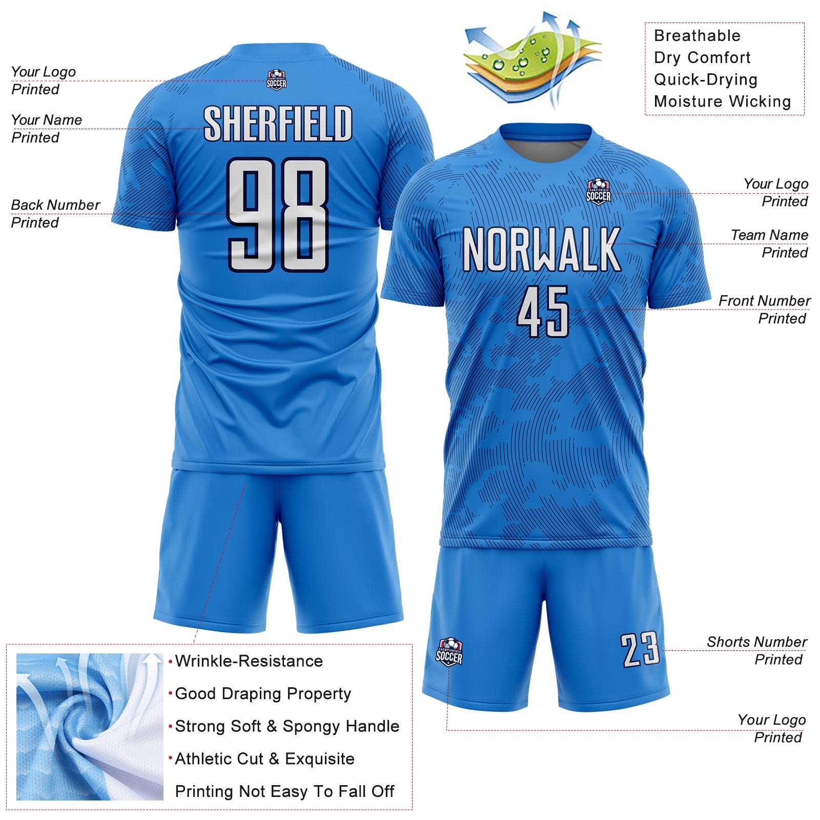 Custom Powder Blue White-Navy Curve Lines Sublimation Soccer Uniform Jersey view 4