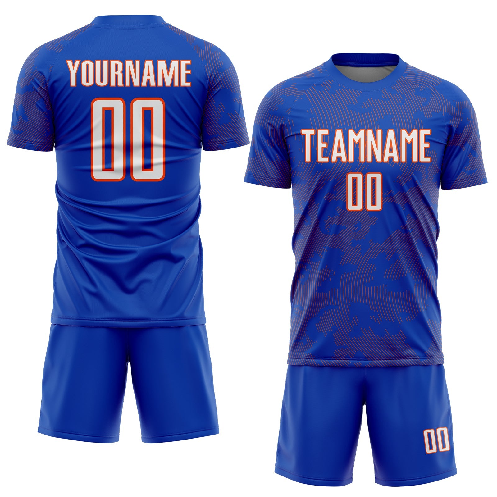 Custom Thunder Blue White-Orange Curve Lines Sublimation Soccer Uniform Jersey view 2