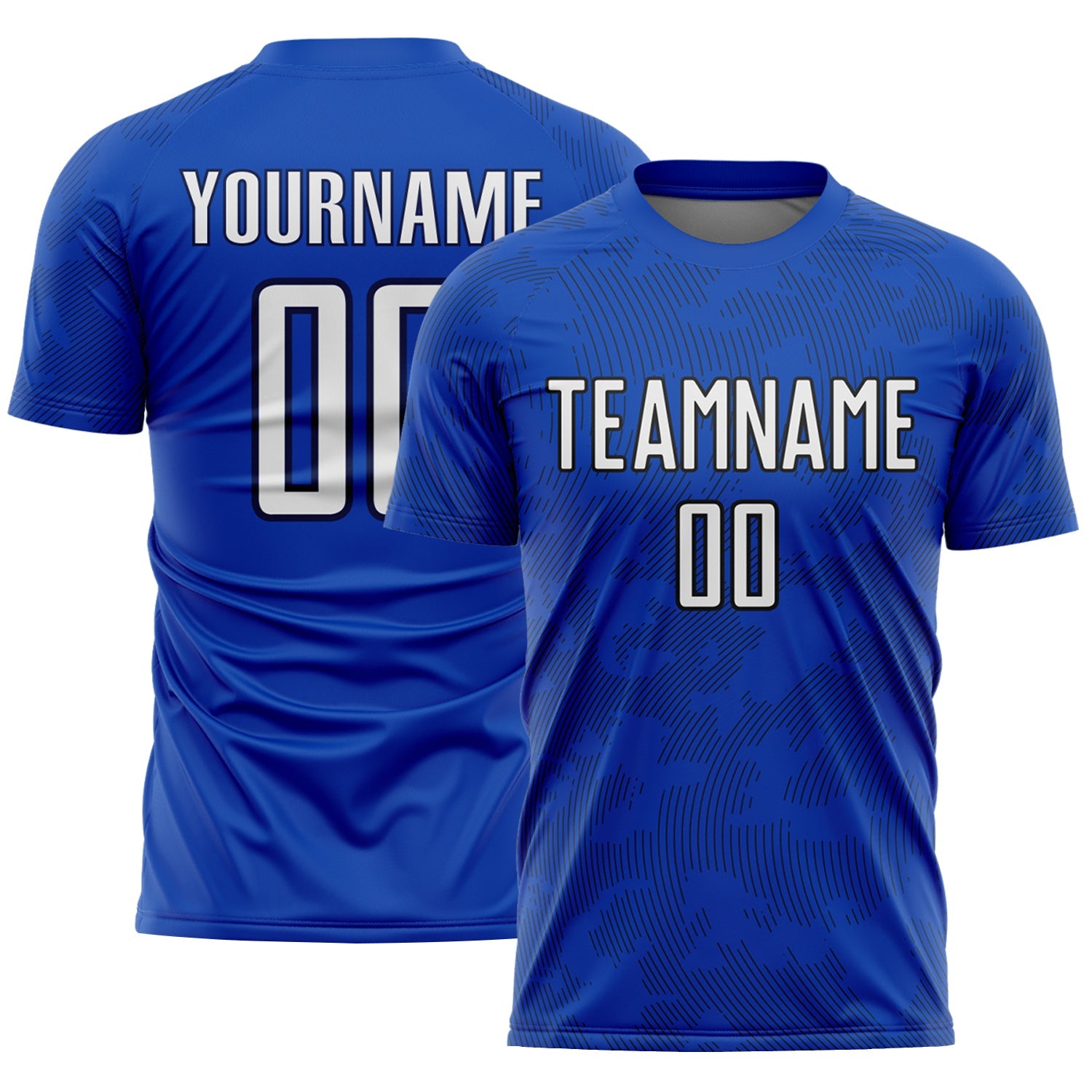 Custom Thunder Blue White-Navy Curve Lines Sublimation Soccer Uniform Jersey - Main View