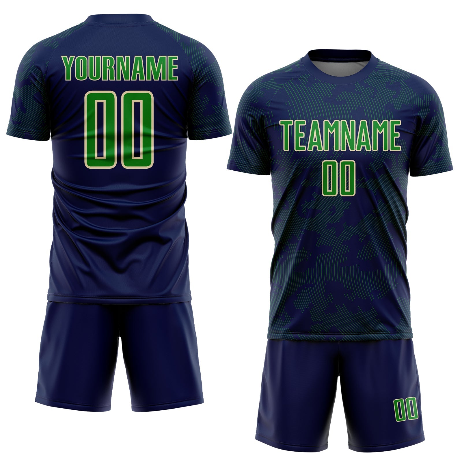 Custom Navy Grass Green-Cream Curve Lines Sublimation Soccer Uniform Jersey view 2