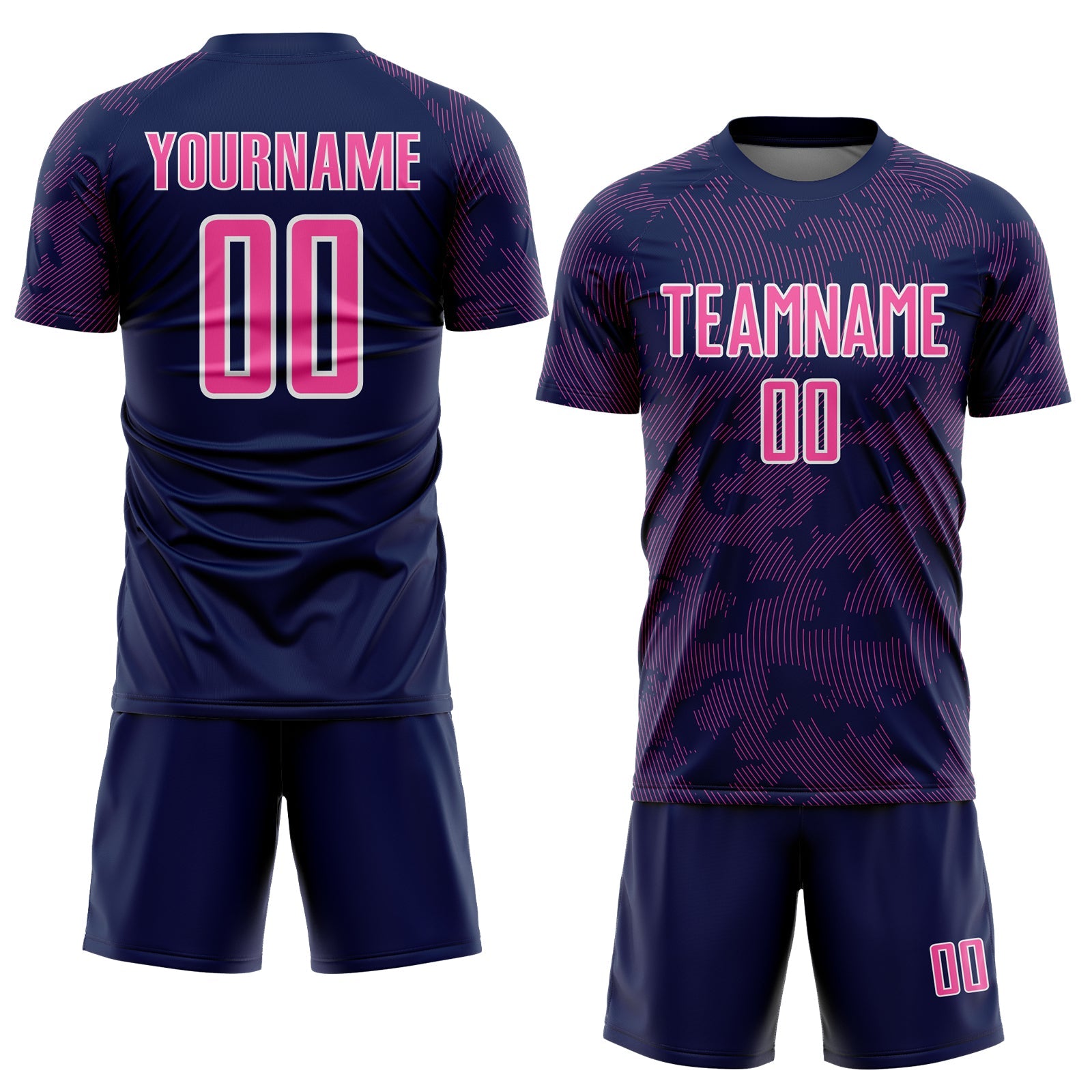 Custom Navy Pink-White Curve Lines Sublimation Soccer Uniform Jersey view 2