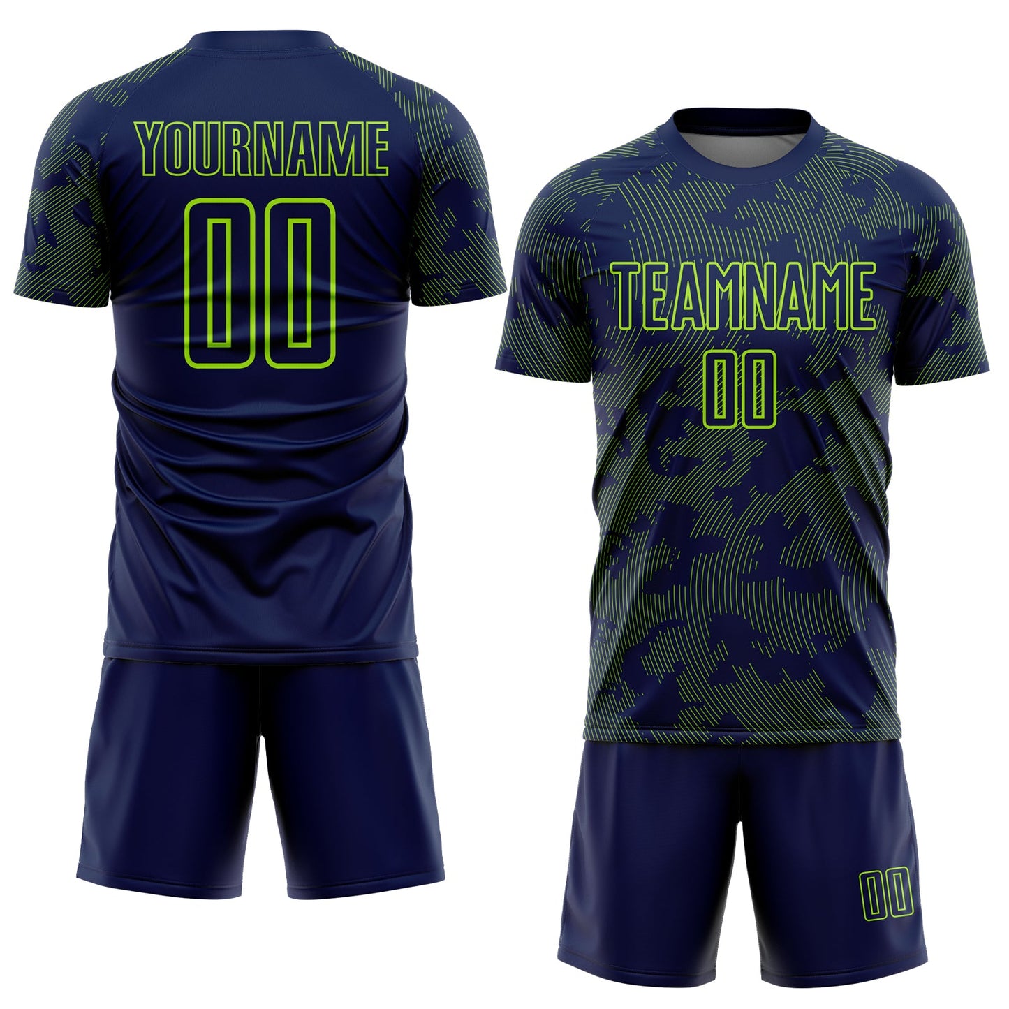 Custom Navy-Neon Green Curve Lines Sublimation Soccer Uniform Jersey view 2