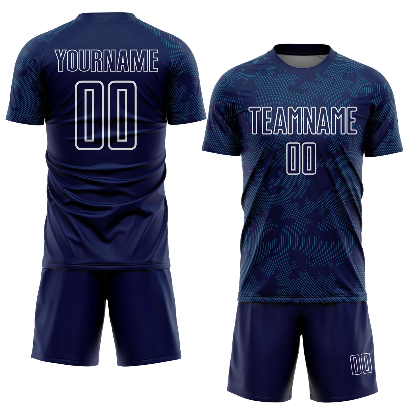 Custom Navy Teal-White Curve Lines Sublimation Soccer Uniform Jersey view 2