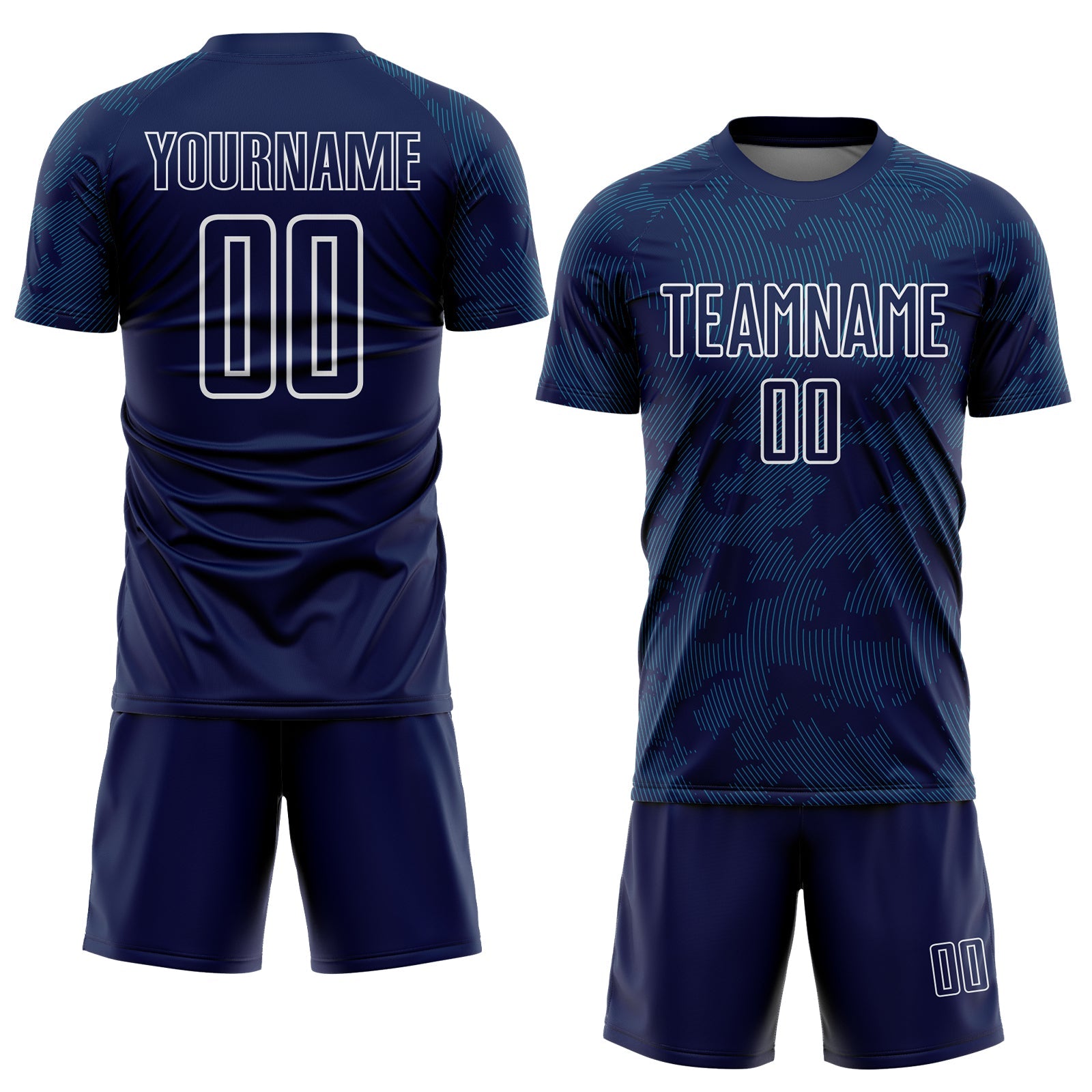 Custom Navy Teal-White Curve Lines Sublimation Soccer Uniform Jersey view 2