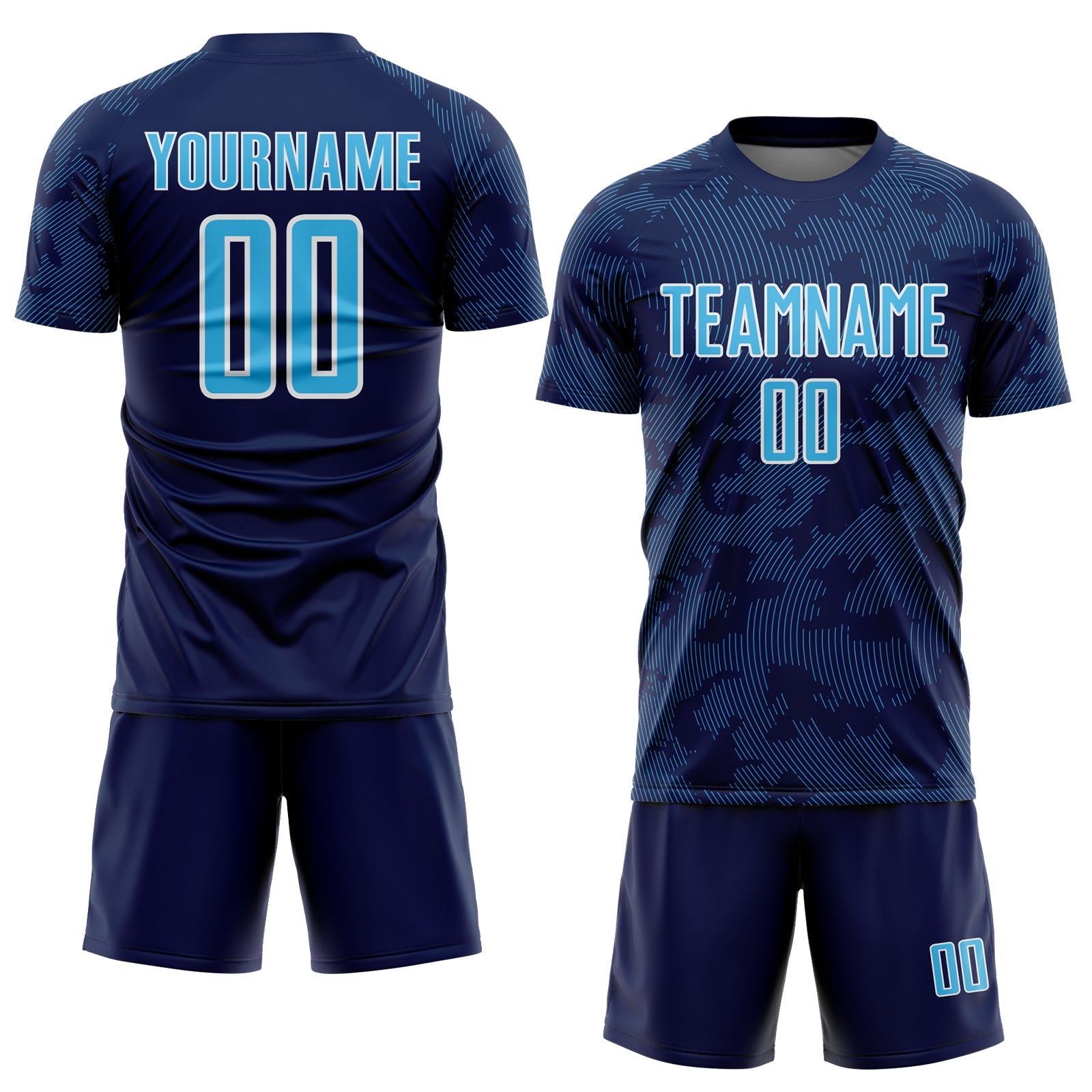 Custom Navy Sky Blue-White Curve Lines Sublimation Soccer Uniform Jersey view 2