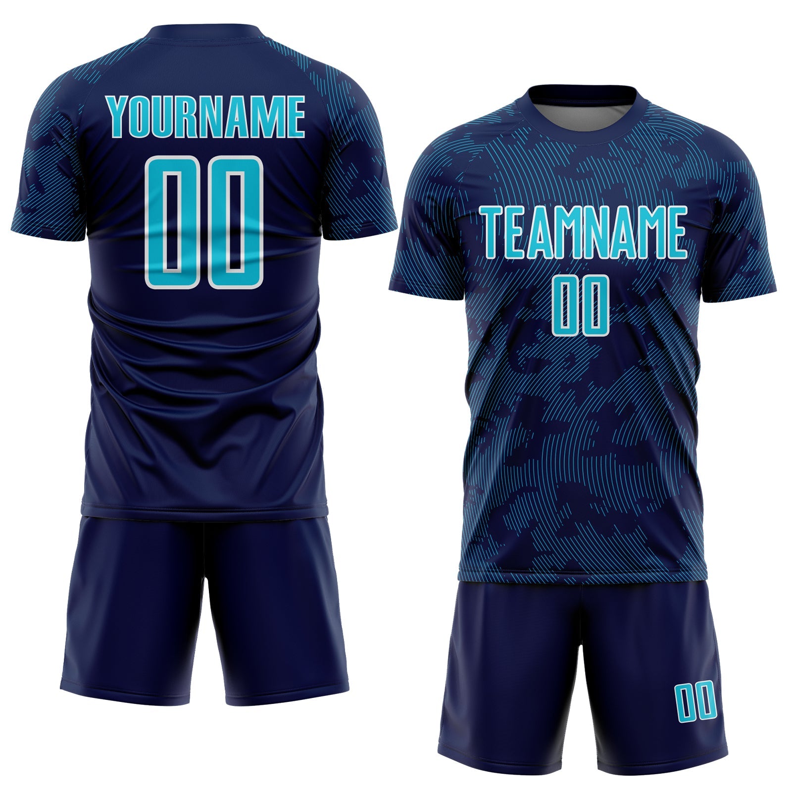 Custom Navy Lakes Blue-White Curve Lines Sublimation Soccer Uniform Jersey view 2