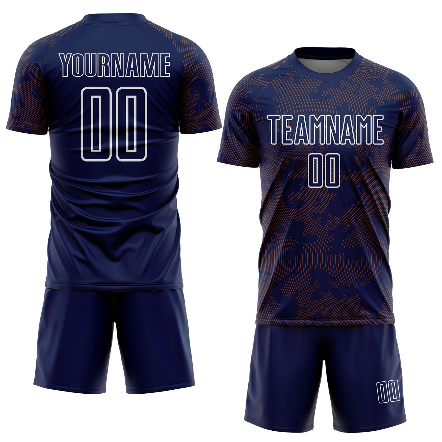 Custom Navy Texas Orange-White Curve Lines Sublimation Soccer Uniform Jersey view 2