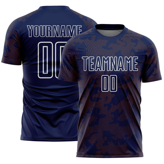 Custom Navy Texas Orange-White Curve Lines Sublimation Soccer Uniform Jersey - Main View