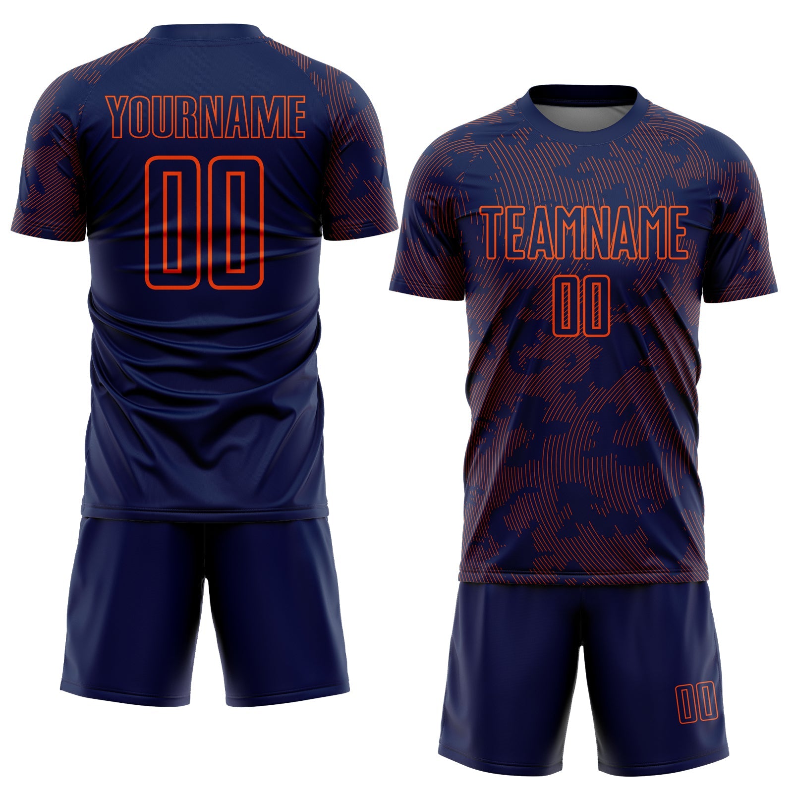 Custom Navy-Orange Curve Lines Sublimation Soccer Uniform Jersey view 2