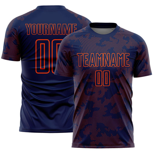 Custom Navy-Orange Curve Lines Sublimation Soccer Uniform Jersey - Main View