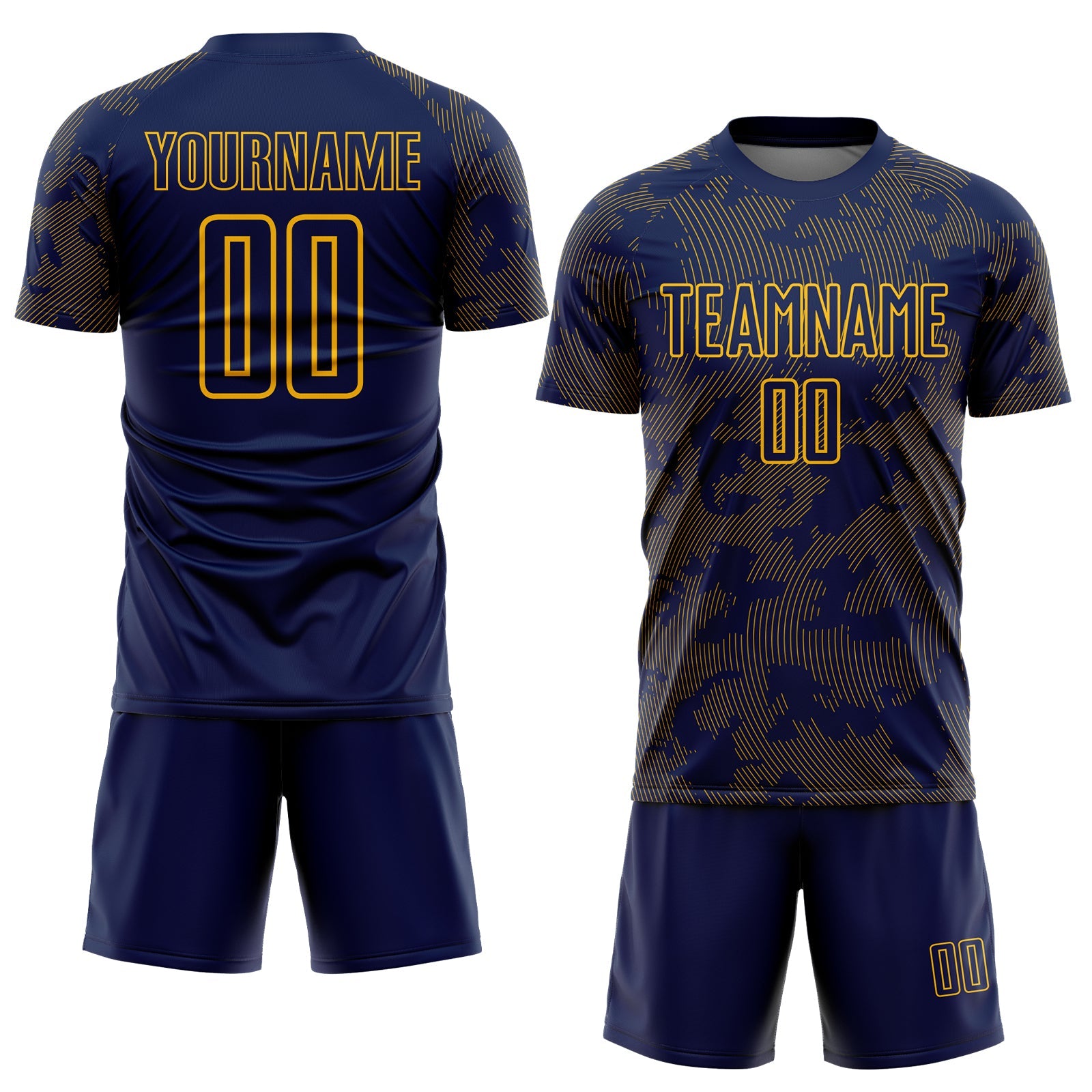 Custom Navy-Gold Curve Lines Sublimation Soccer Uniform Jersey view 2