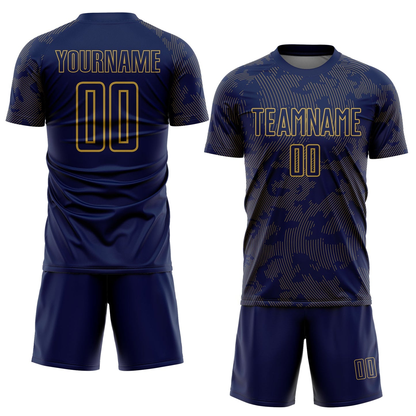 Custom Navy-Old Gold Curve Lines Sublimation Soccer Uniform Jersey view 2