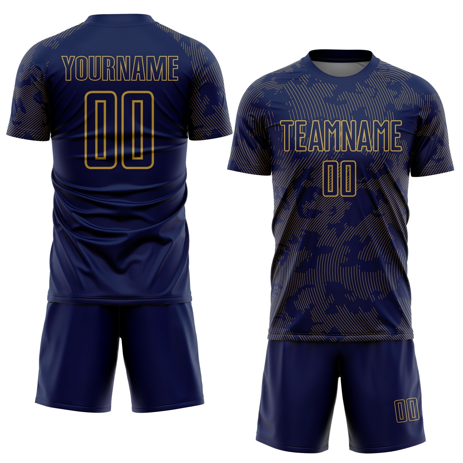 Custom Navy-Old Gold Curve Lines Sublimation Soccer Uniform Jersey view 2