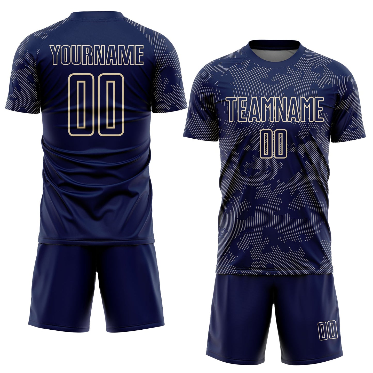Custom Navy-Cream Curve Lines Sublimation Soccer Uniform Jersey view 2