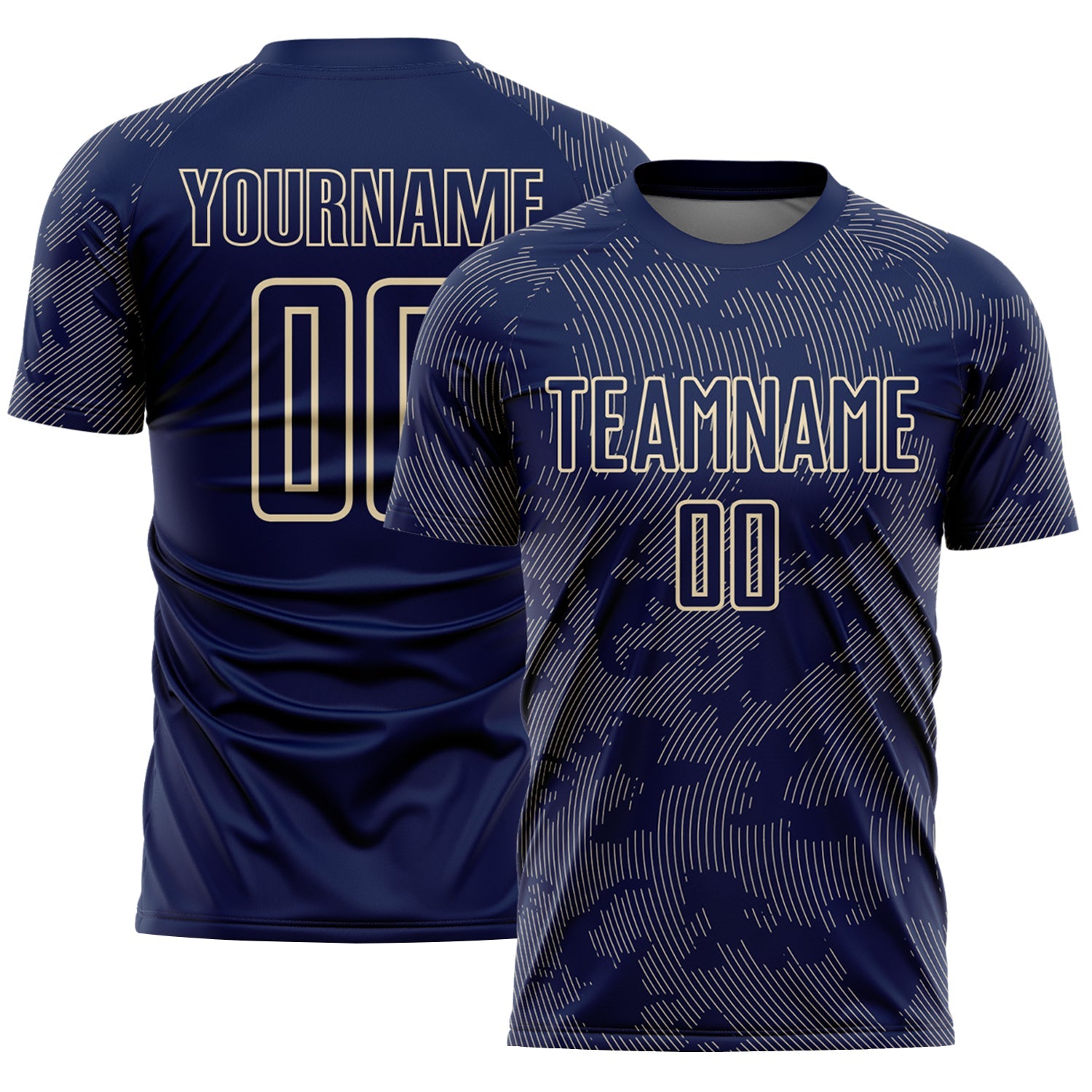 Custom Navy-Cream Curve Lines Sublimation Soccer Uniform Jersey - Main View