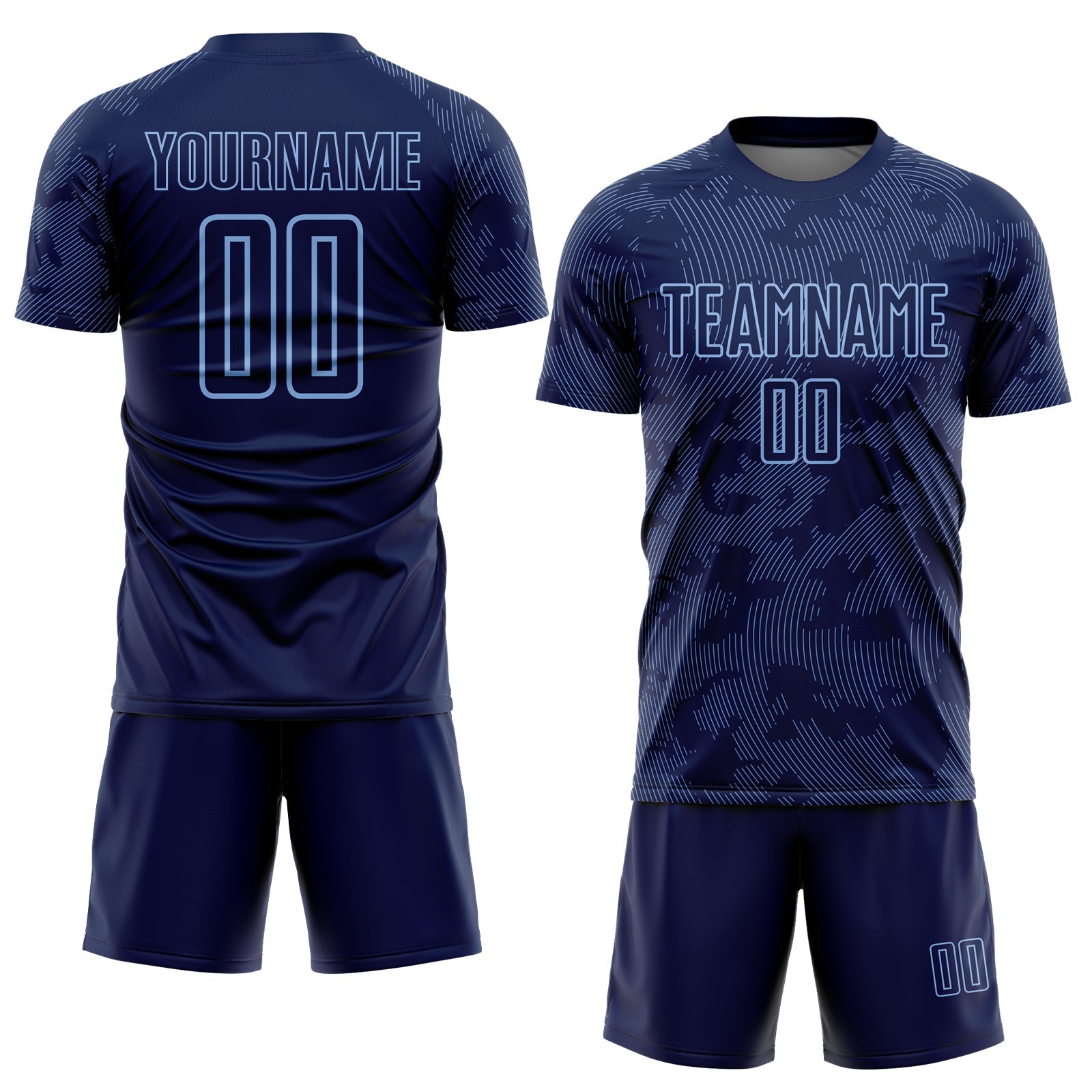 Custom Navy-Light Blue Curve Lines Sublimation Soccer Uniform Jersey view 2