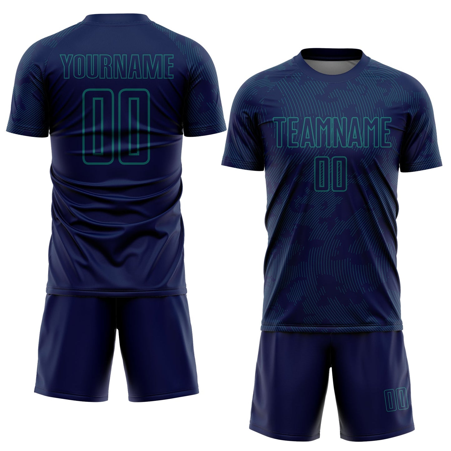 Custom Navy-Teal Curve Lines Sublimation Soccer Uniform Jersey view 2