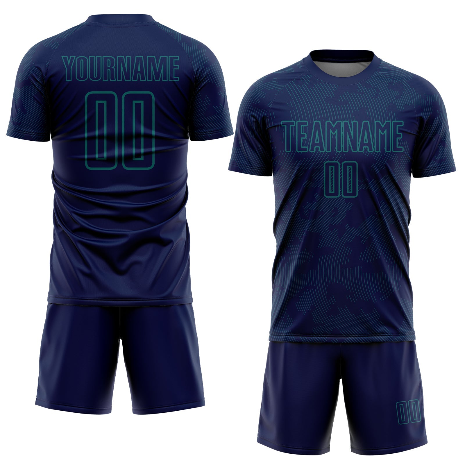 Custom Navy-Teal Curve Lines Sublimation Soccer Uniform Jersey view 2