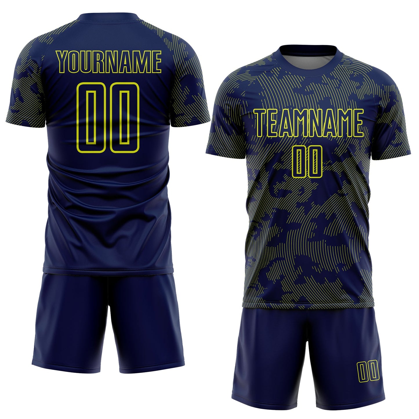 Custom Navy-Neon Yellow Curve Lines Sublimation Soccer Uniform Jersey view 2