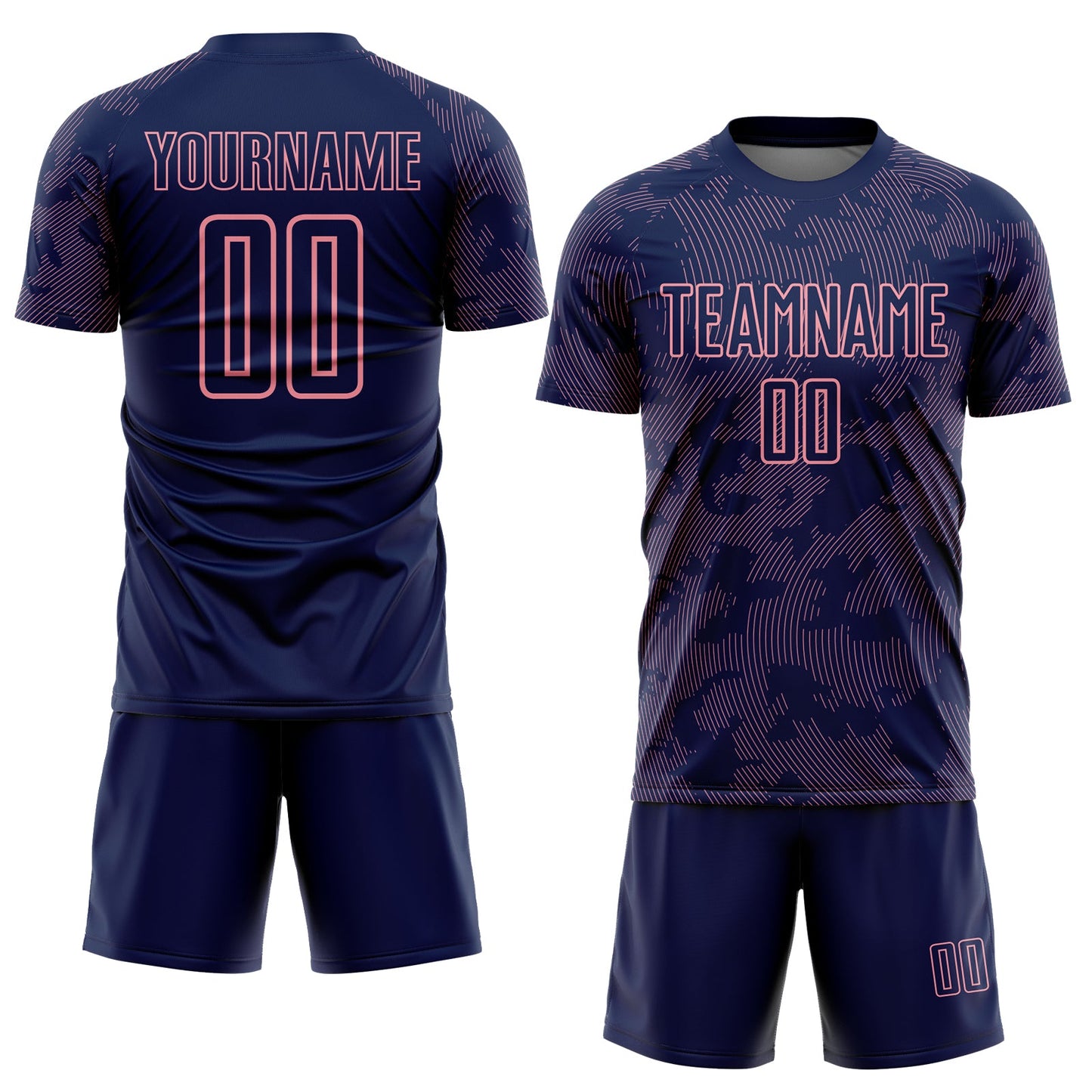 Custom Navy-Medium Pink Curve Lines Sublimation Soccer Uniform Jersey view 2
