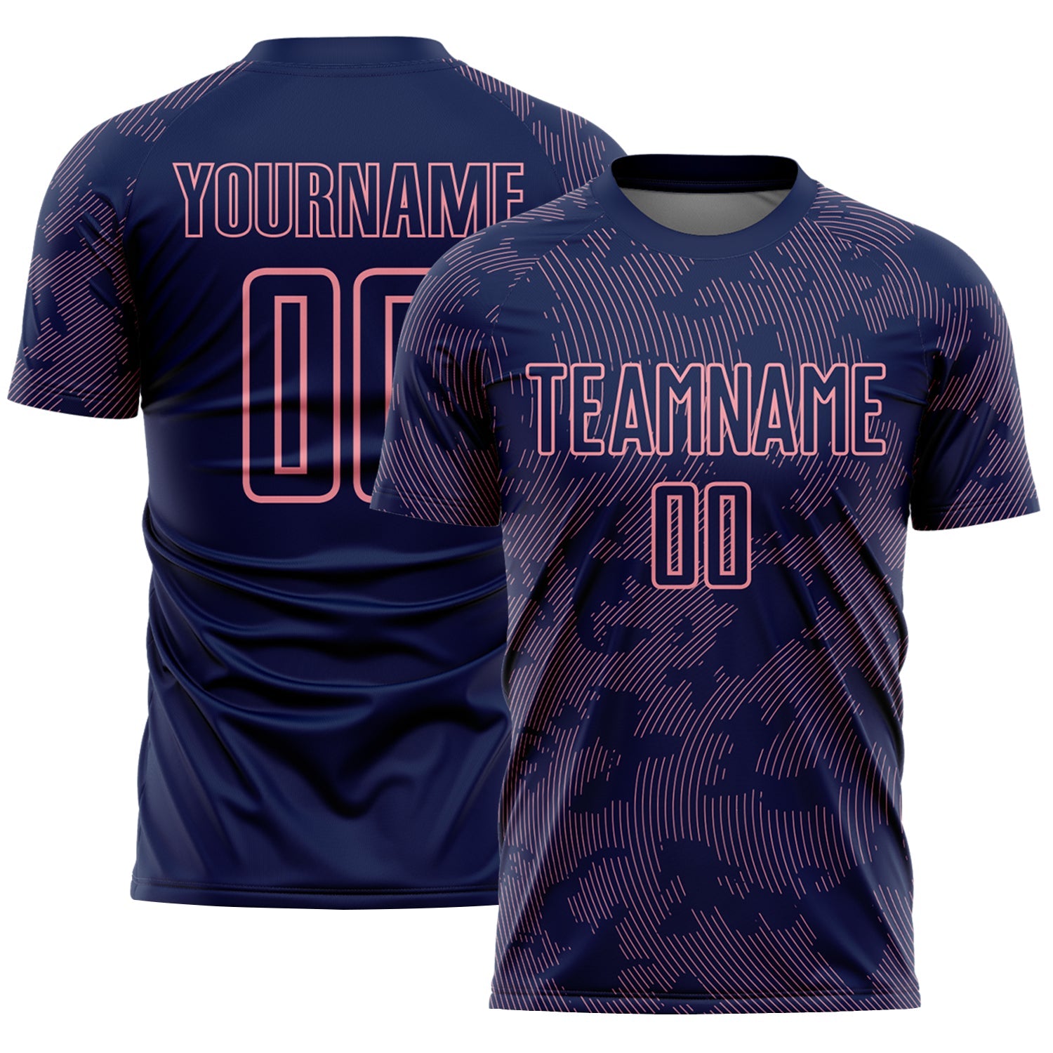 Custom Navy-Medium Pink Curve Lines Sublimation Soccer Uniform Jersey - Main View