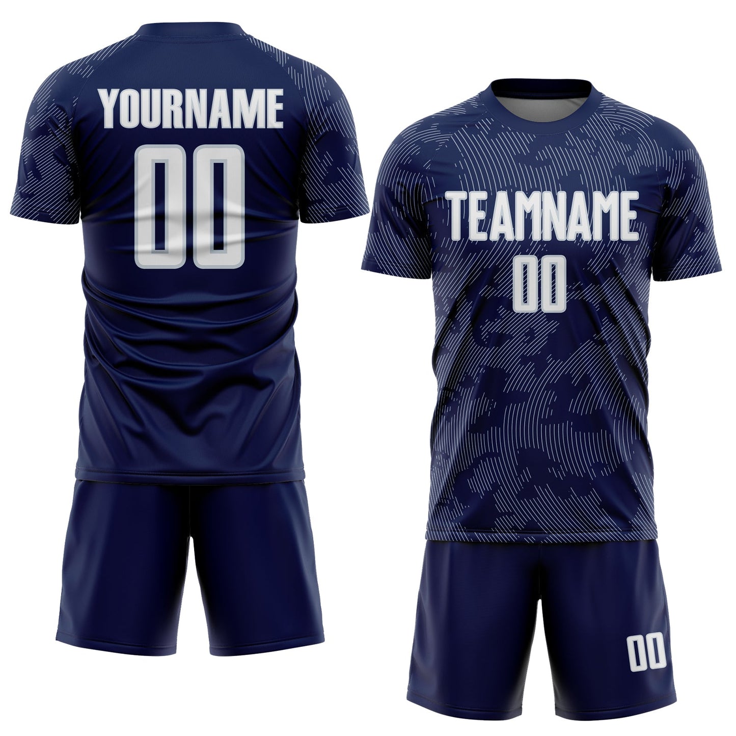 Custom Navy White-Silver Curve Lines Sublimation Soccer Uniform Jersey view 2