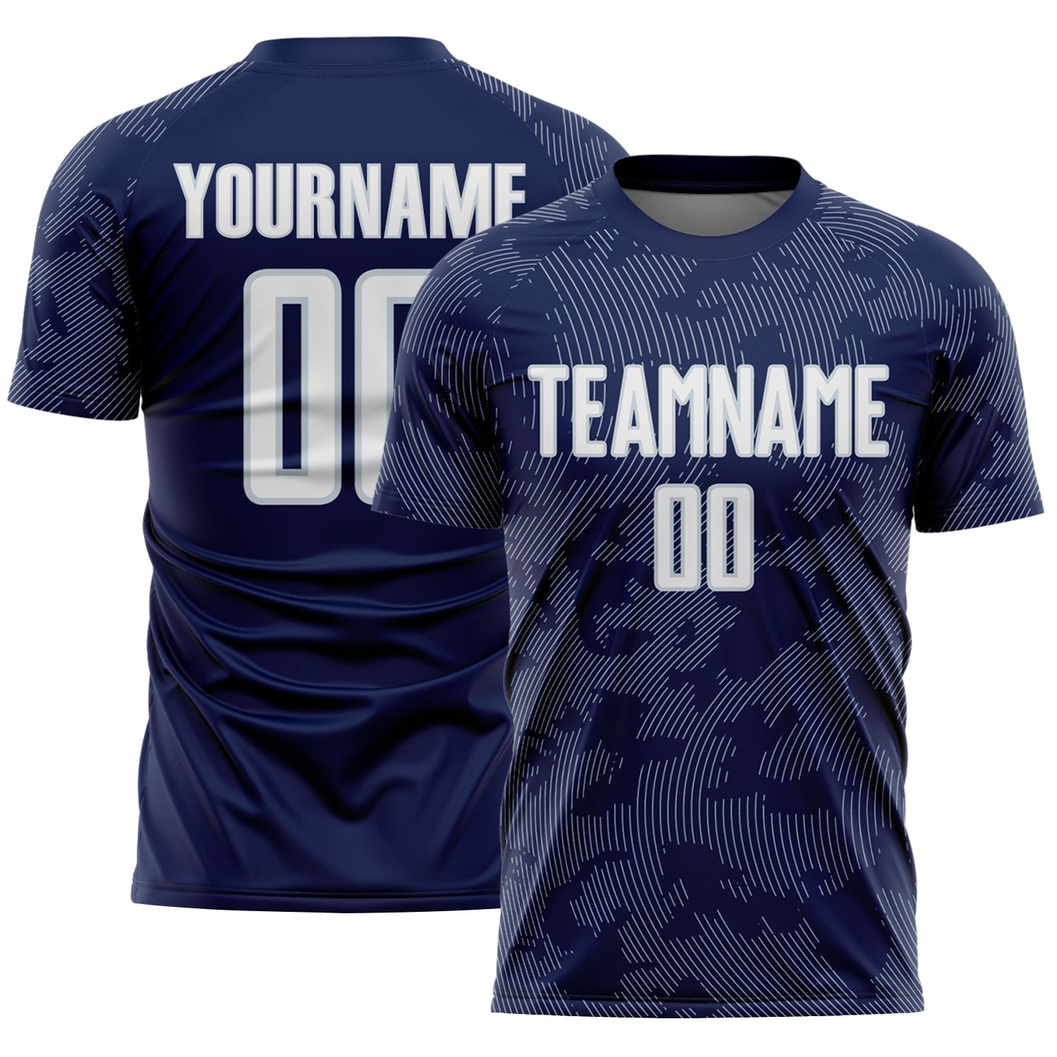 Custom Navy White-Silver Curve Lines Sublimation Soccer Uniform Jersey - Main View