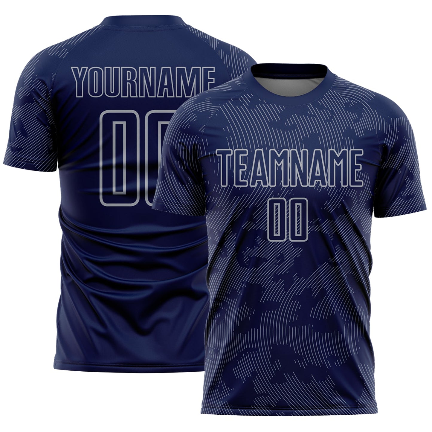 Custom Navy-Gray Curve Lines Sublimation Soccer Uniform Jersey - Main View