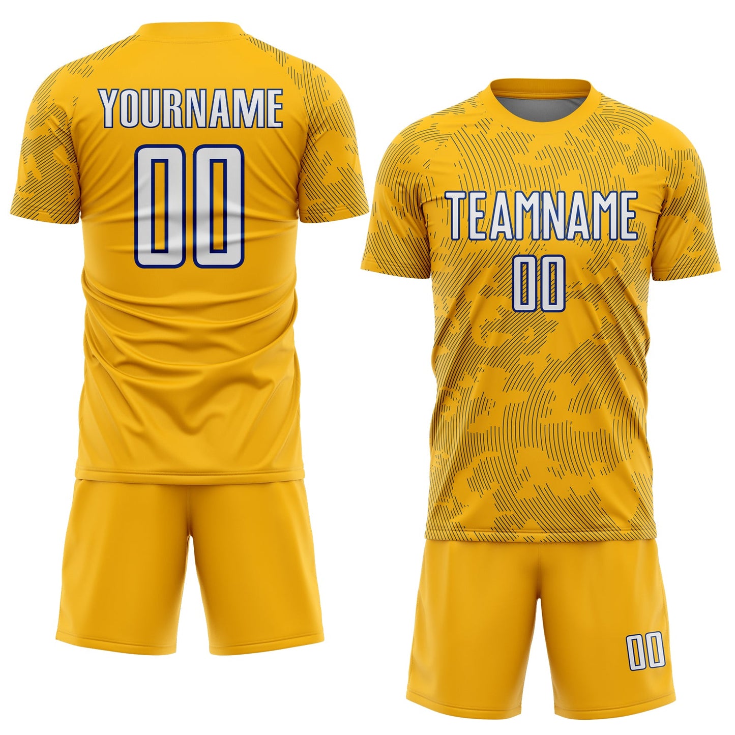 Custom Gold White-Royal Curve Lines Sublimation Soccer Uniform Jersey view 2