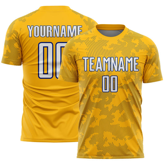 Custom Gold White-Royal Curve Lines Sublimation Soccer Uniform Jersey - Main View