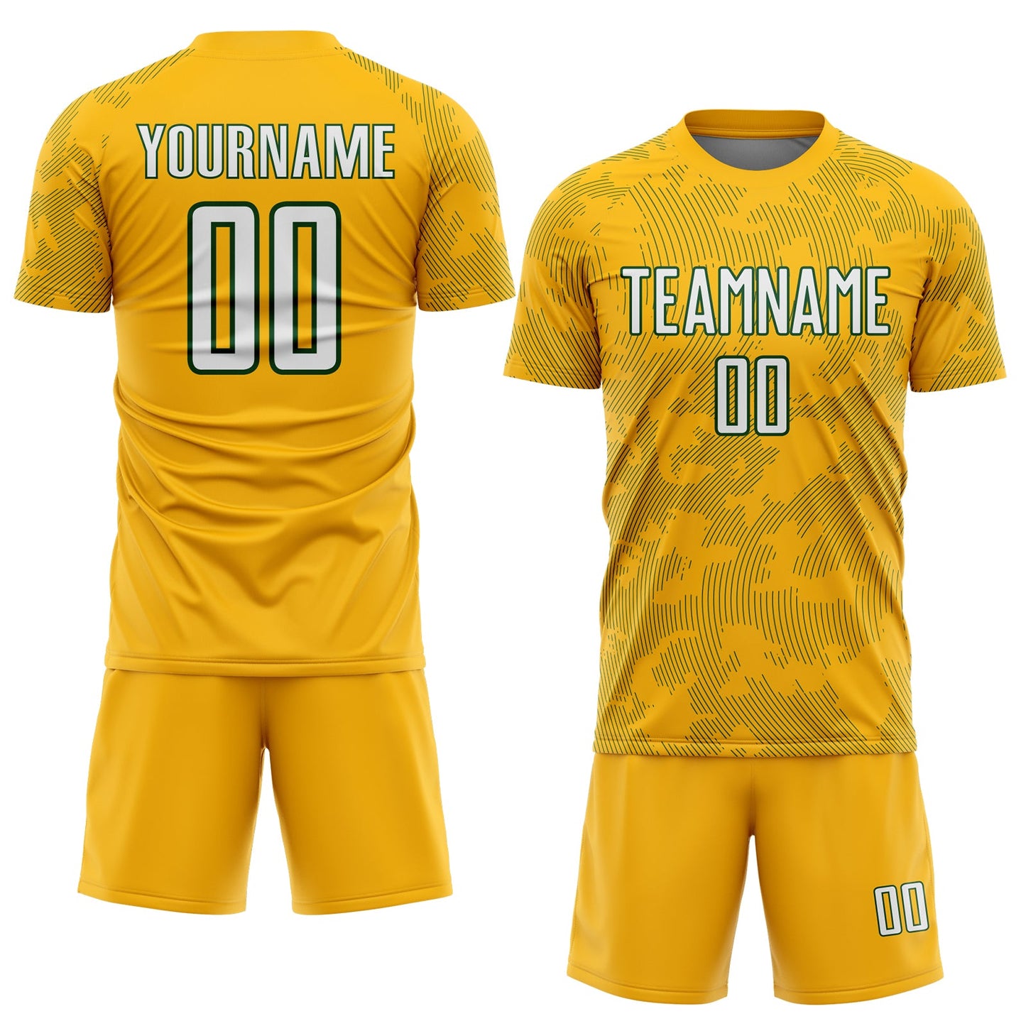 Custom Gold White-Green Curve Lines Sublimation Soccer Uniform Jersey view 2