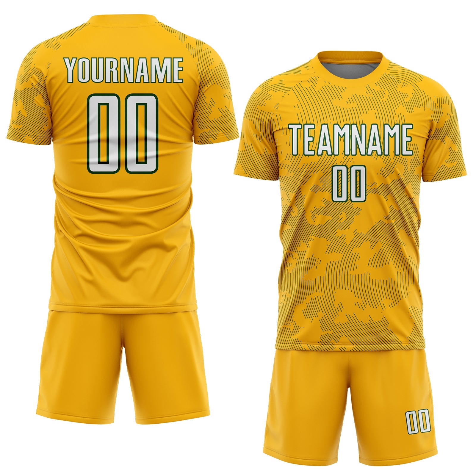 Custom Gold White-Green Curve Lines Sublimation Soccer Uniform Jersey view 2