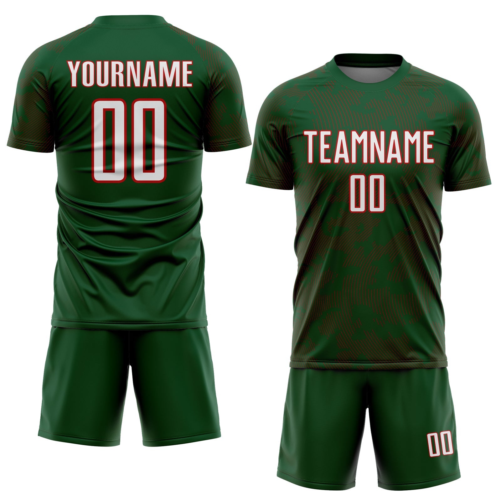 Custom Green White-Red Curve Lines Sublimation Soccer Uniform Jersey view 2