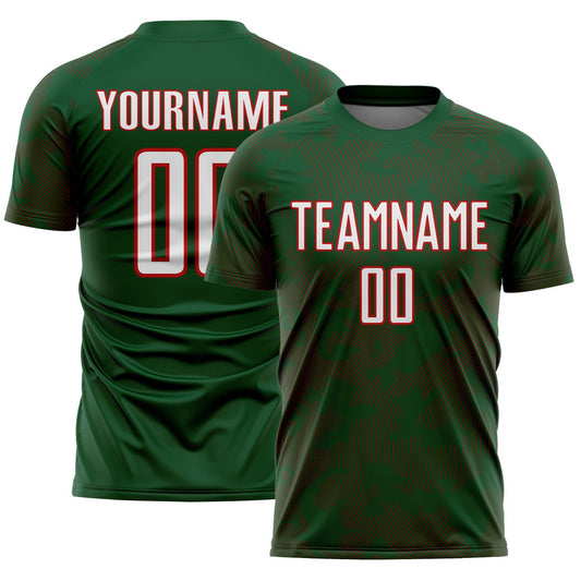 Custom Green White-Red Curve Lines Sublimation Soccer Uniform Jersey - Main View