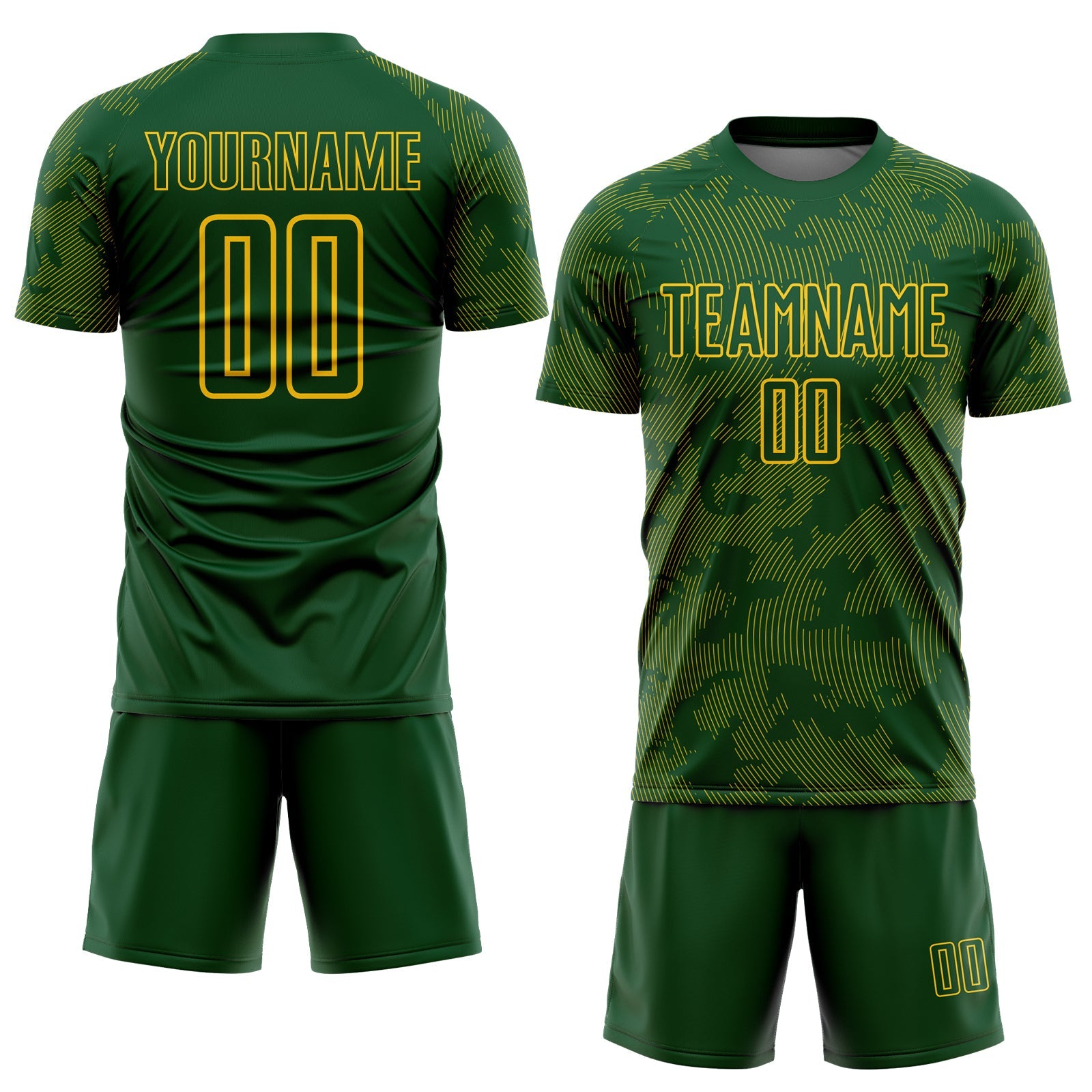 Custom Green-Yellow Curve Lines Sublimation Soccer Uniform Jersey view 2